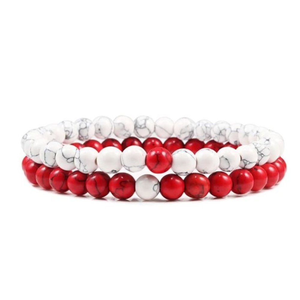 8mm White Howlite and Red Turquoise Stackable Stretch Bracelets